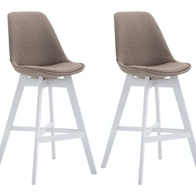 Set of 2 bar stools Cannes fabric white taupe 56x48x112 taupe Material Wood