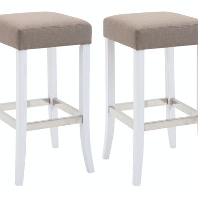 Set of 2 bar stools Venta fabric white taupe 44x44x79 taupe Material Wood