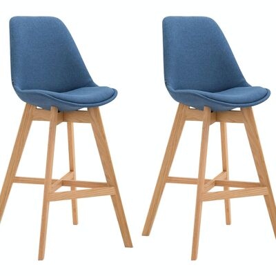 Set of 2 bar stools Cannes fabric natural blue 56x48x112 blue Material Wood
