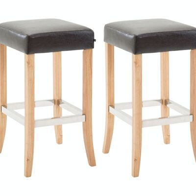 Set of 2 bar stools Venta imitation leather natural brown 44x44x79 brown imitation leather Wood