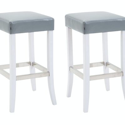 Conjunto de 2 taburetes de bar Venta símil piel blanco Gris 44x44x79 Símil piel Gris Madera