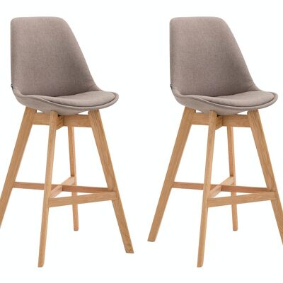 Set of 2 bar stools Cannes fabric natural taupe 56x48x112 taupe Material Wood