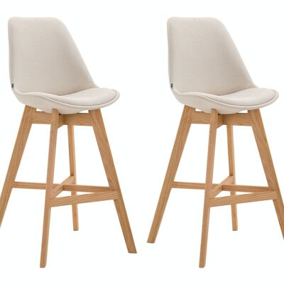 2er Set Barhocker Cannes Stoff Naturcreme 56x48x112 Creme Material Holz