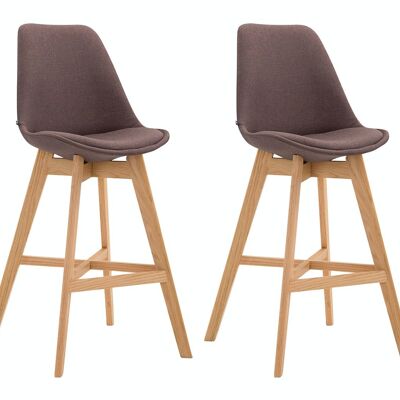 Set of 2 bar stools Cannes fabric natural brown 56x48x112 brown Material Wood