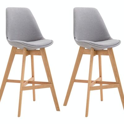 Lot de 2 tabourets de bar Cannes tissu naturel Gris 56x48x112 Gris Matière Bois