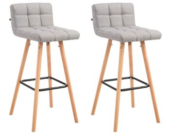 Lot de 2 tabourets de bar Lincoln V2 tissu naturel Gris 48x39x94 Gris Matière Bois 3