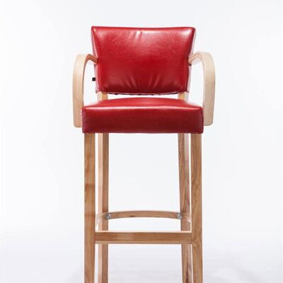 Set of 2 bar stools Lionel with armrests V2 natural red 44x56x112 red artificial leather Wood