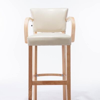 Set of 2 bar stools Lionel with armrests V2 natural cream 44x56x112 cream artificial leather Wood