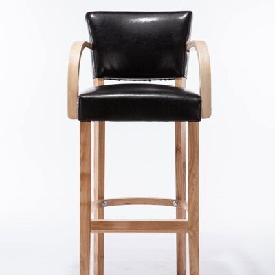 Set of 2 bar stools Lionel with armrests V2 natural black 44x56x112 black artificial leather Wood