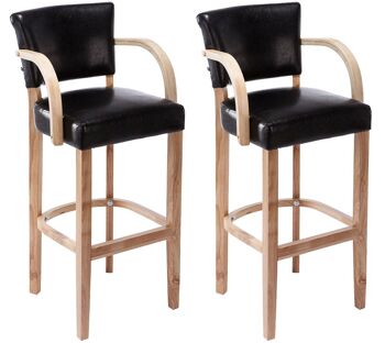 Lot de 2 tabourets de bar Lionel avec accoudoirs V2 noir naturel 44x56x112 similicuir noir Bois 6