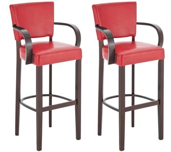 Lot de 2 tabourets de bar Lionel avec accoudoirs V2 rouge cappuccino 44x56x112 cuir artificiel rouge Bois 5