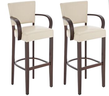 Lot de 2 tabourets de bar Lionel avec accoudoirs V2 crème cappuccino 44x56x112 similicuir crème Bois 7