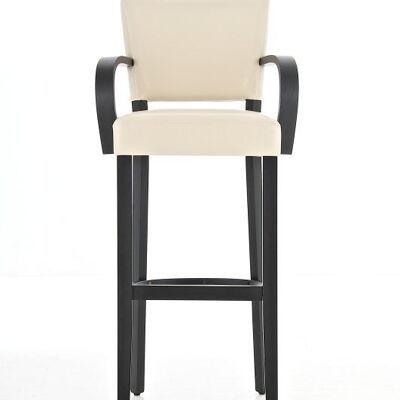 Set of 2 bar stools Lionel with armrests V2 black cream 44x56x112 cream leatherette Wood