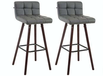 Lot de 2 tabourets de bar Lincoln V2 Noyer Gris 48x39x94 Cuir artificiel gris Bois 1