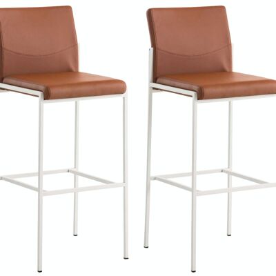 Lot de 2 tabourets de bar Torino simili cuir blanc cognac 45x43x106 métal simili cuir cognac