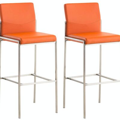 Conjunto de 2 taburetes de bar Torino simil piel acero inoxidable naranja 45x43x106 polipiel metal naranja
