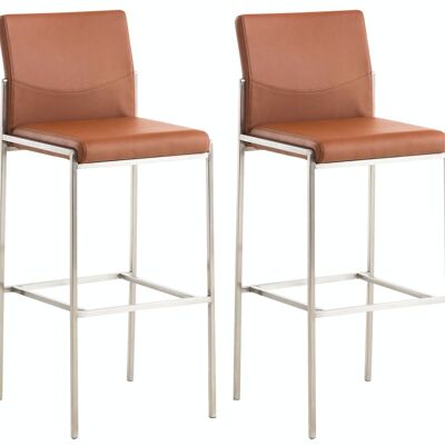 Set of 2 bar stools Torino imitation leather stainless steel cognac 45x43x106 cognac leatherette metal
