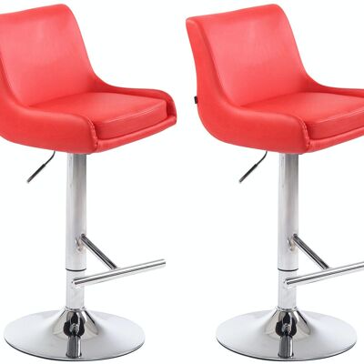 Set of 2 bar stools Club imitation leather chrome red 50x43x90 red leatherette metal