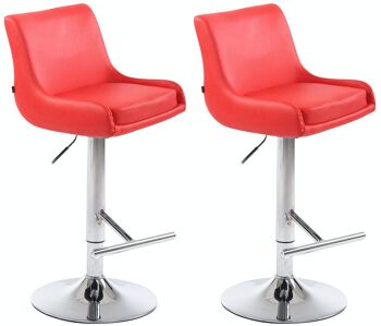 Lot de 2 tabourets de bar Club simili cuir chrome rouge 50x43x90 simili cuir rouge métal 1