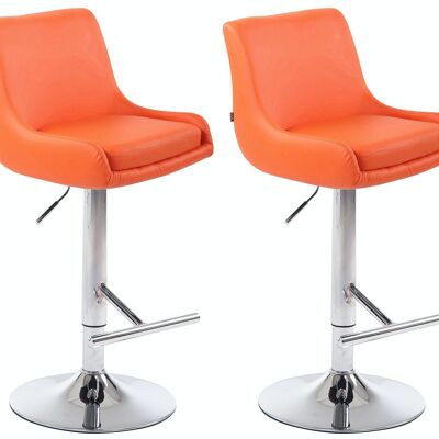 Set of 2 bar stools Club imitation leather chrome orange 50x43x90 orange leatherette metal