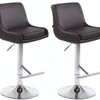 Set of 2 bar stools Club imitation leather chrome brown 50x43x90 brown leatherette metal