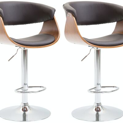 Set of 2 bar stools Callao imitation leather walnut/brown 50x58x90 walnut/brown imitation leather Chromed metal