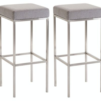 Lot de 2 tabourets de bar Newark 80 Tissu Inox Gris 37x37x80 Gris Matière métal