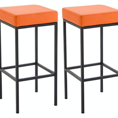 Set of 2 bar stools Newark 80 imitation leather black orange 37x37x80 orange imitation leather metal