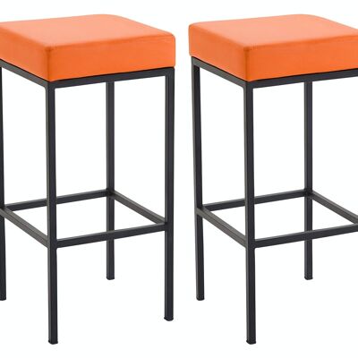 Lot de 2 tabourets de bar Newark 80 simili cuir noir orange 37x37x80 métal simili cuir orange