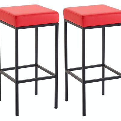 Conjunto de 2 taburetes de bar Newark 80 simil piel negro rojo 37x37x80 simil piel rojo metal