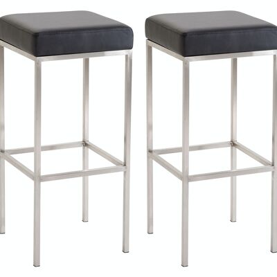 Lot de 2 tabourets de bar Newark 80 simili cuir inox noir 37x37x80 simili cuir noir métal