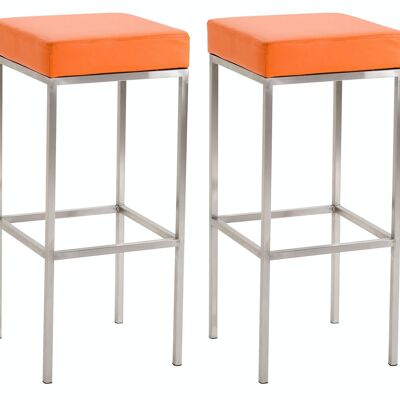 Conjunto de 2 taburetes de bar Newark 80 simil piel acero inoxidable naranja 37x37x80 polipiel metal naranja