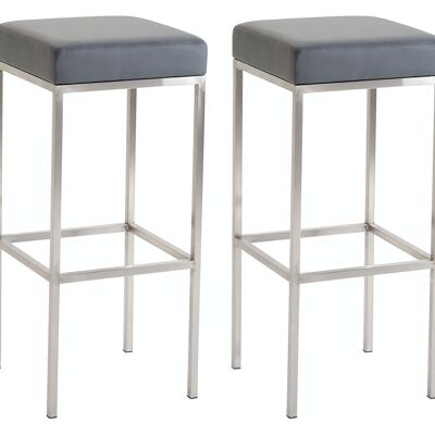 Lot de 2 tabourets de bar Newark 80 simili cuir inox gris 37x37x80 métal simili cuir gris