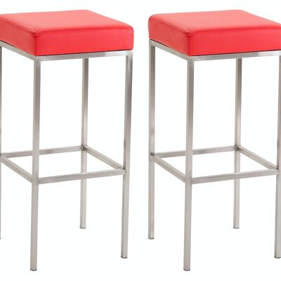 2er Set Barhocker Newark 85 Kunstleder Edelstahl rot 37x37x85 rot Kunstleder Metall