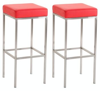 Lot de 2 tabourets de bar Newark 85 simili cuir inox rouge 37x37x85 simili cuir rouge métal 1