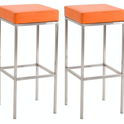 Conjunto de 2 taburetes de bar Newark 85 simil piel acero inoxidable naranja 37x37x85 polipiel metal naranja