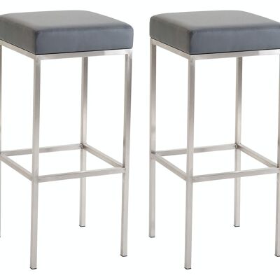 Set of 2 bar stools Newark 85 imitation leather stainless steel Gray 37x37x85 Gray leatherette metal
