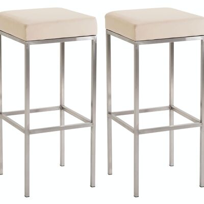 Lot de 2 tabourets de bar Newark 85 simili cuir inox crème 37x37x85 simili cuir crème métal