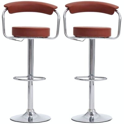 Lot de 2 tabourets de bar Italia cognac 49x52x109 simili cuir cognac Métal chromé