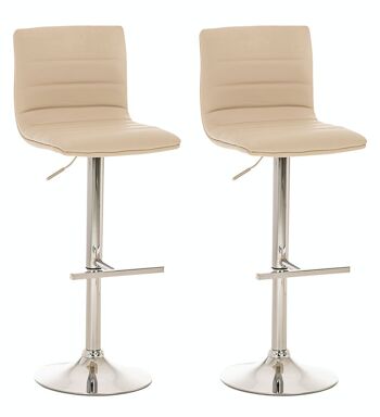 Lot de 2 tabourets de bar Valencia crème 45x40x90 similicuir crème Métal chromé