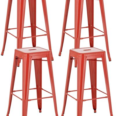 Set of 4 bar stools Joshua red 43x43x77 red metal metal