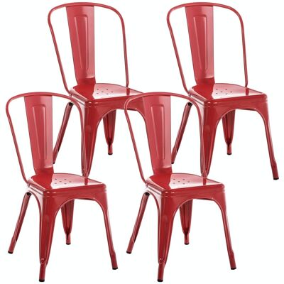 Conjunto de 4 sillas Benedict rojo 48x44x89 metal rojo metal