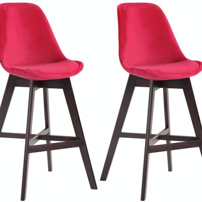 Set of 2 bar stools Cannes velvet cappuccino red 56x48x112 red velvet Wood