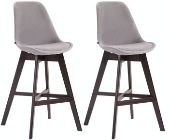 Lot de 2 tabourets de bar Cannes velours cappuccino Gris 56x48x112 Velours gris Bois 1