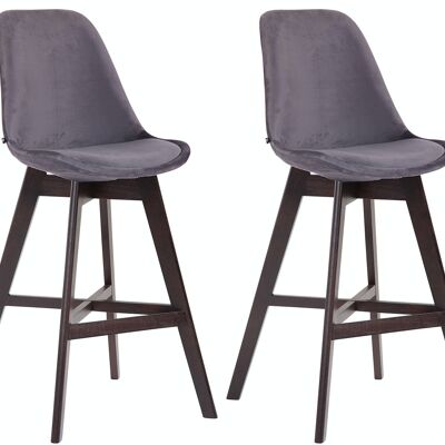 Set of 2 bar stools Cannes velvet cappuccino dark gray 56x48x112 dark gray velvet Wood