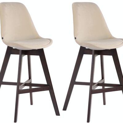 Set di 2 sgabelli da bar Cannes velluto crema cappuccino 56x48x112 crema velluto Legno