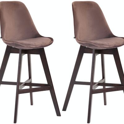 Set of 2 bar stools Cannes velvet cappuccino brown 56x48x112 brown velvet Wood