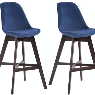 Set of 2 bar stools Cannes velvet cappuccino blue 56x48x112 blue velvet Wood