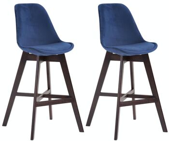 Lot de 2 tabourets de bar Cannes velours cappuccino bleu 56x48x112 bois velours bleu 1