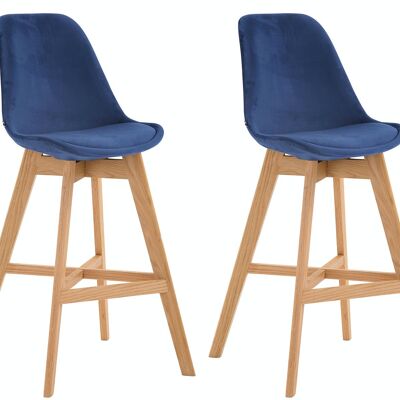 Set of 2 bar stools Cannes velvet natural blue 56x48x112 blue velvet Wood